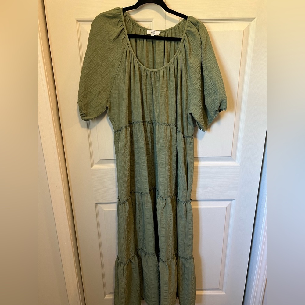 Entro Sage Green Tiered Maxi Dress